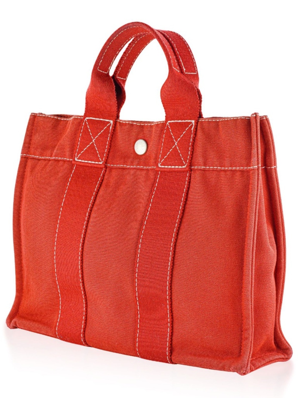 Authentic Hermes  Deauville PM Tote Bag, Red color Canvas